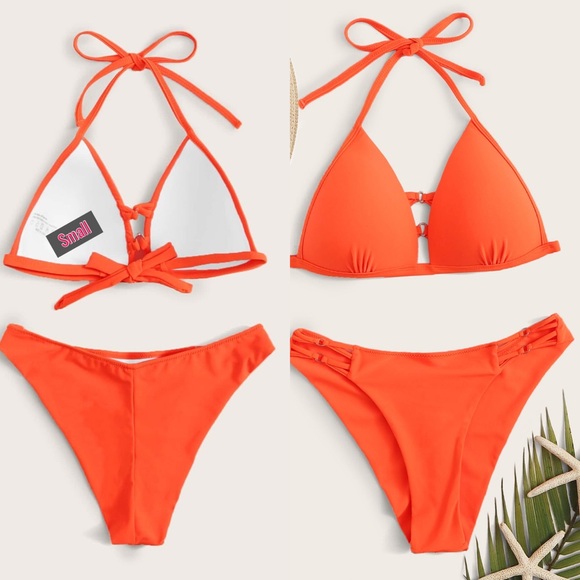 Other - O-ring Crisscross Push Up Halter Tie Cheeky Bikini